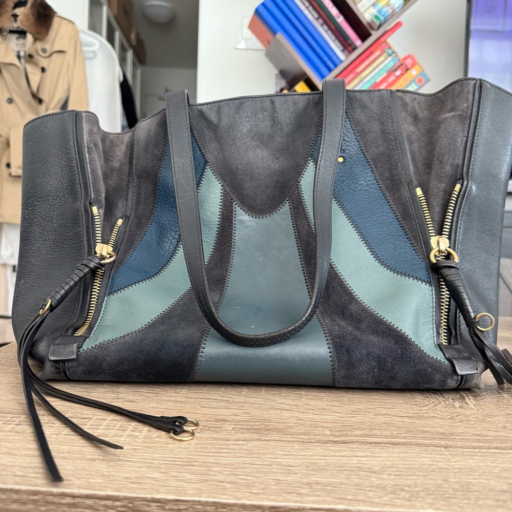 Chic Black and Blue Designer Tote Bag